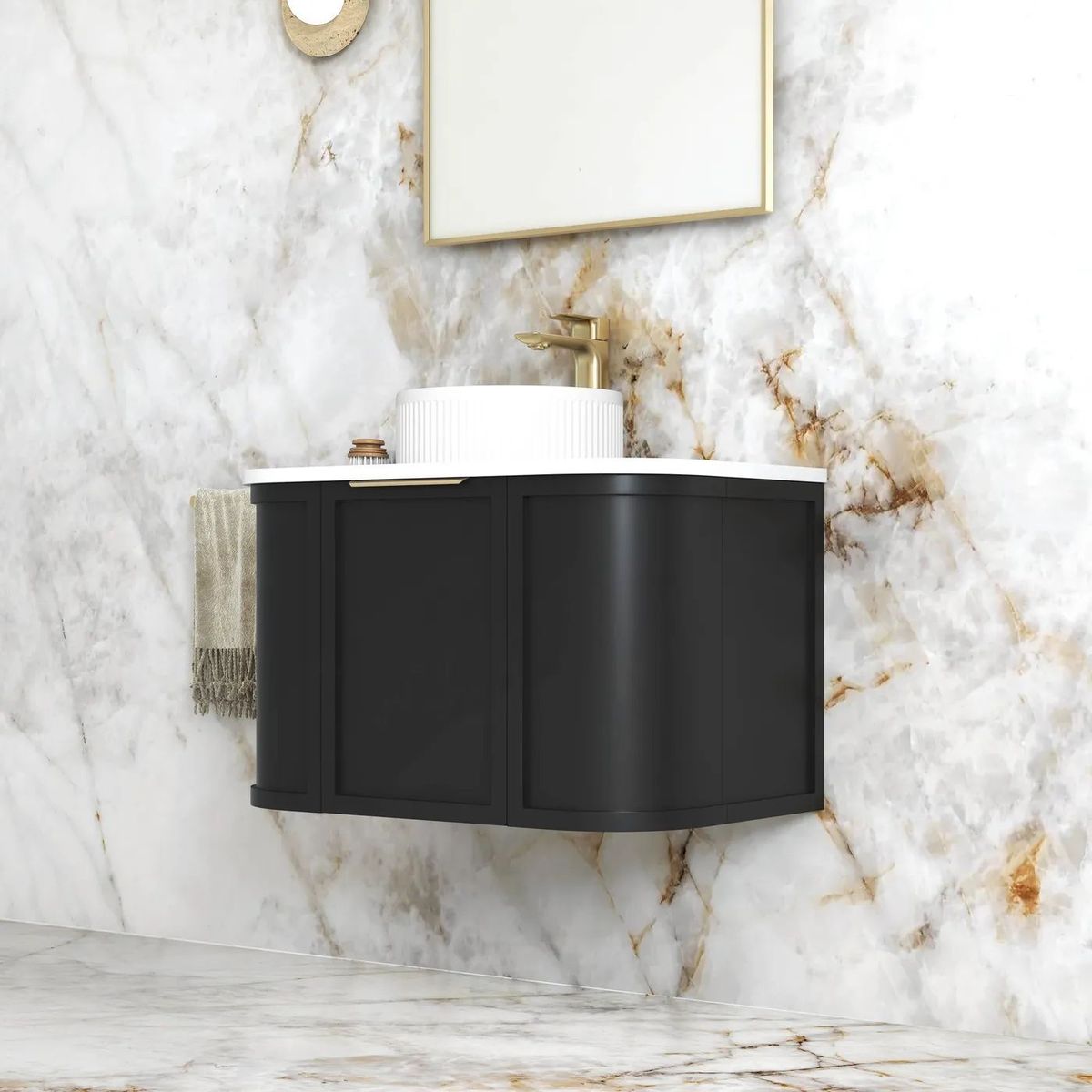 Hampshire 750mm Satin Black Wall Hung Curve Vanity