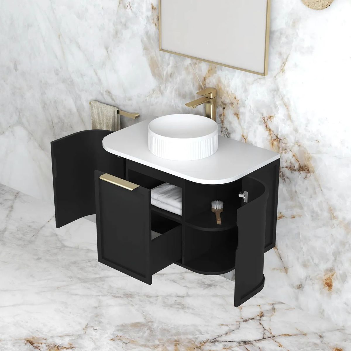 Hampshire 750mm Satin Black Wall Hung Curve Vanity