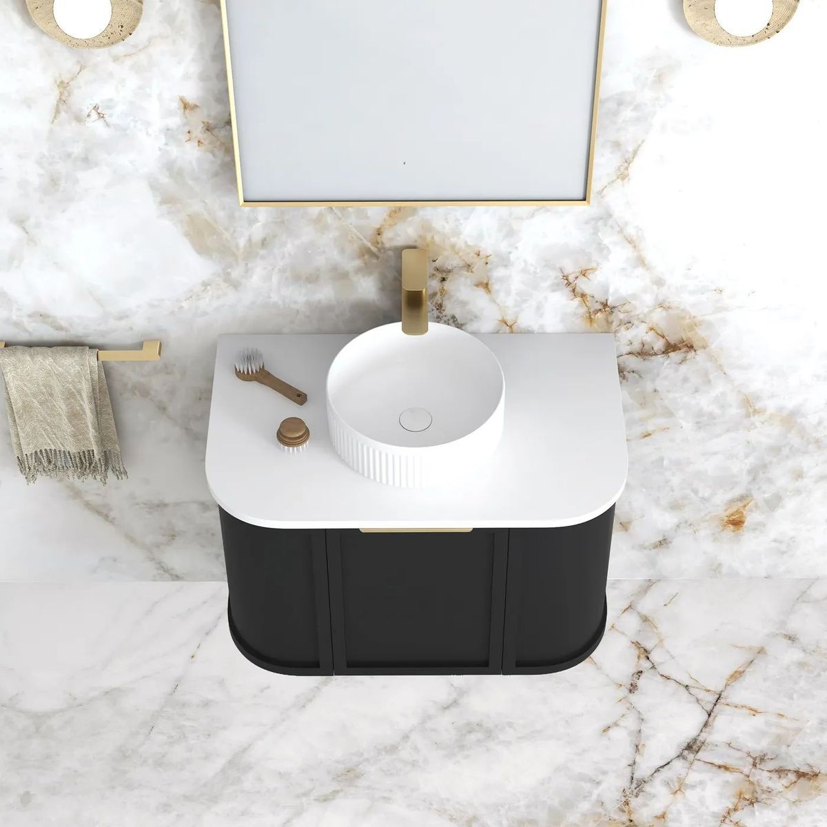 Hampshire 750mm Satin Black Wall Hung Curve Vanity