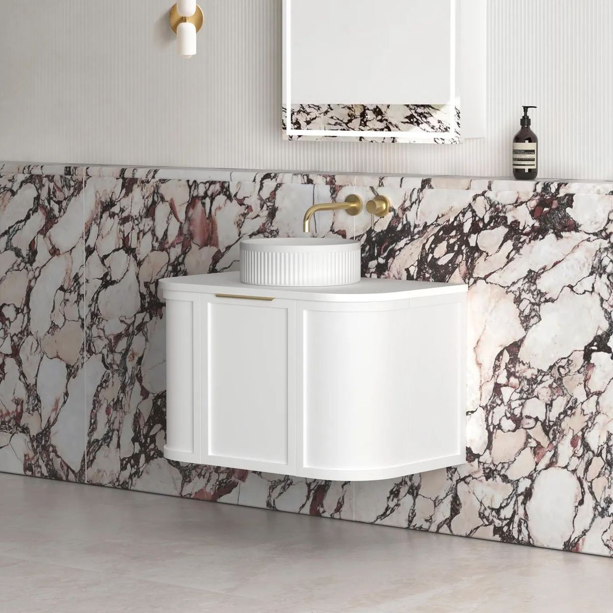 Hampshire 750mm Satin White Wall Hung Curve Vanity