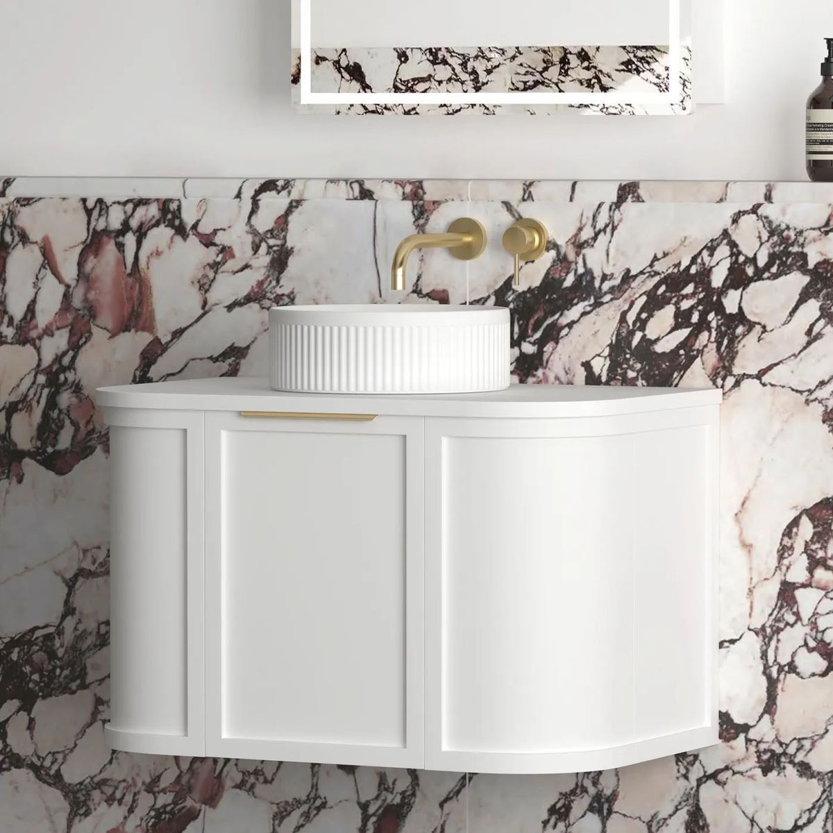 Hampshire 750mm Satin White Wall Hung Curve Vanity