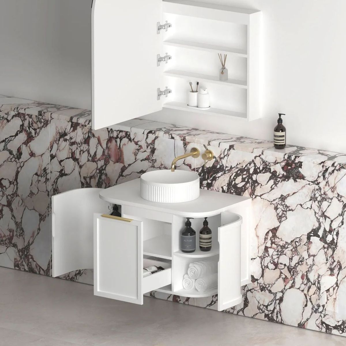 Hampshire 750mm Satin White Wall Hung Curve Vanity