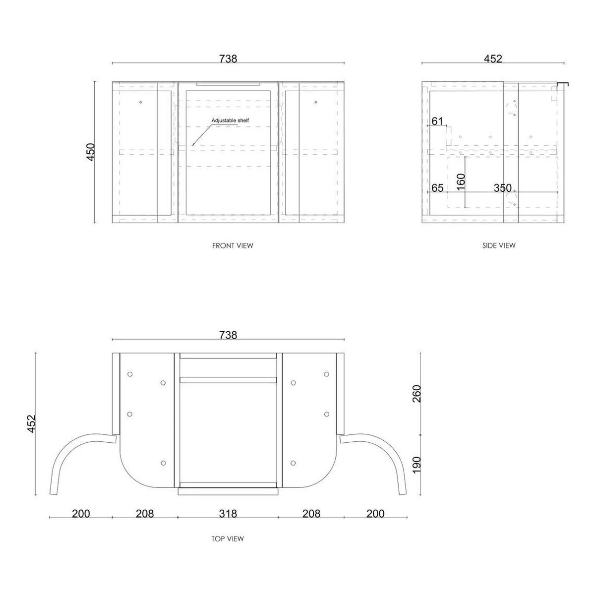 Hampshire 750mm Satin White Wall Hung Curve Vanity