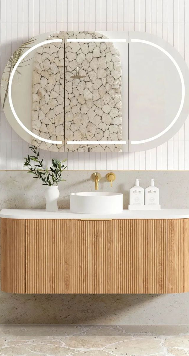 Bondi Woodland Oak 1200mm Fluted Curve Vanity
