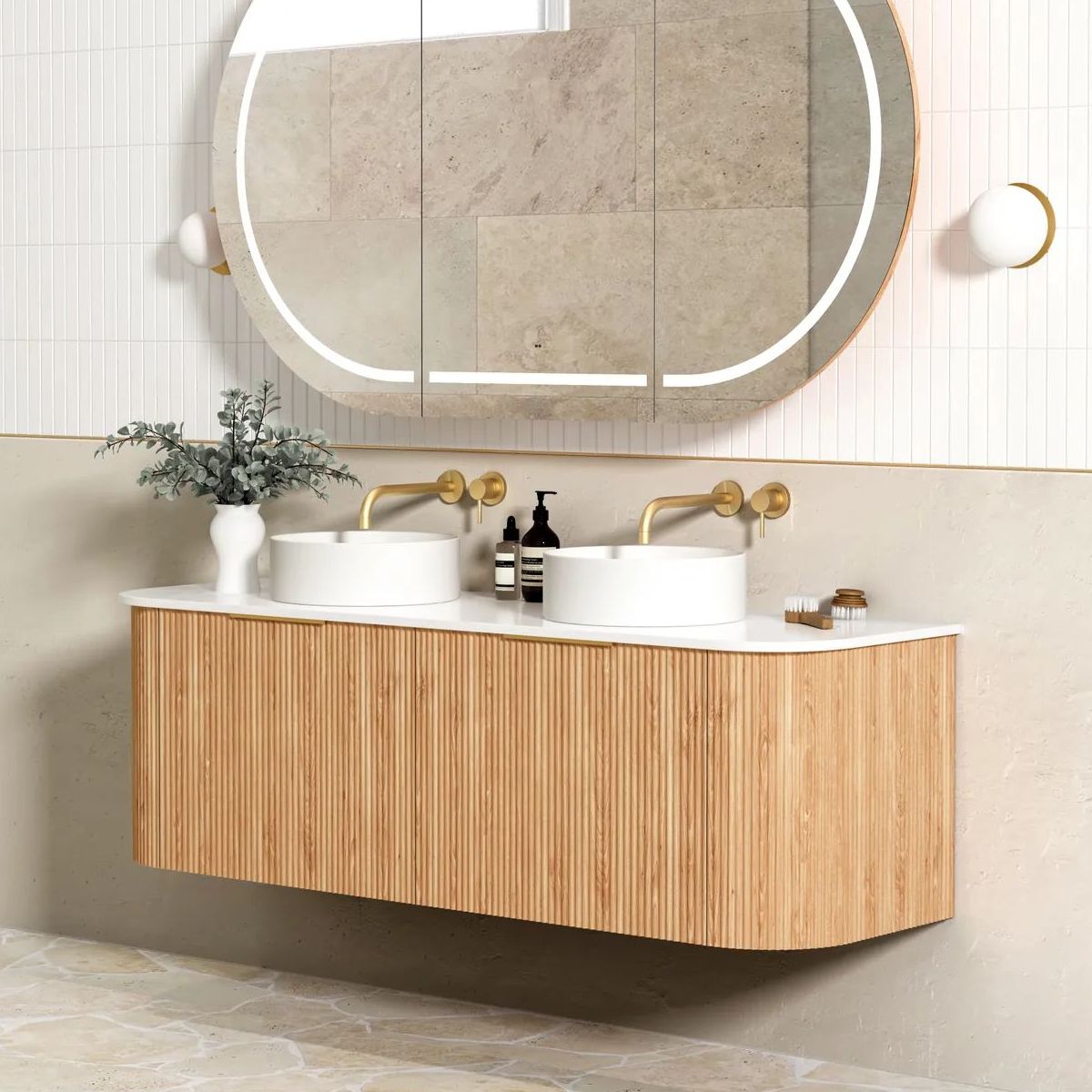 Bondi Woodland Oak 1500mm Fluted Curve Vanity