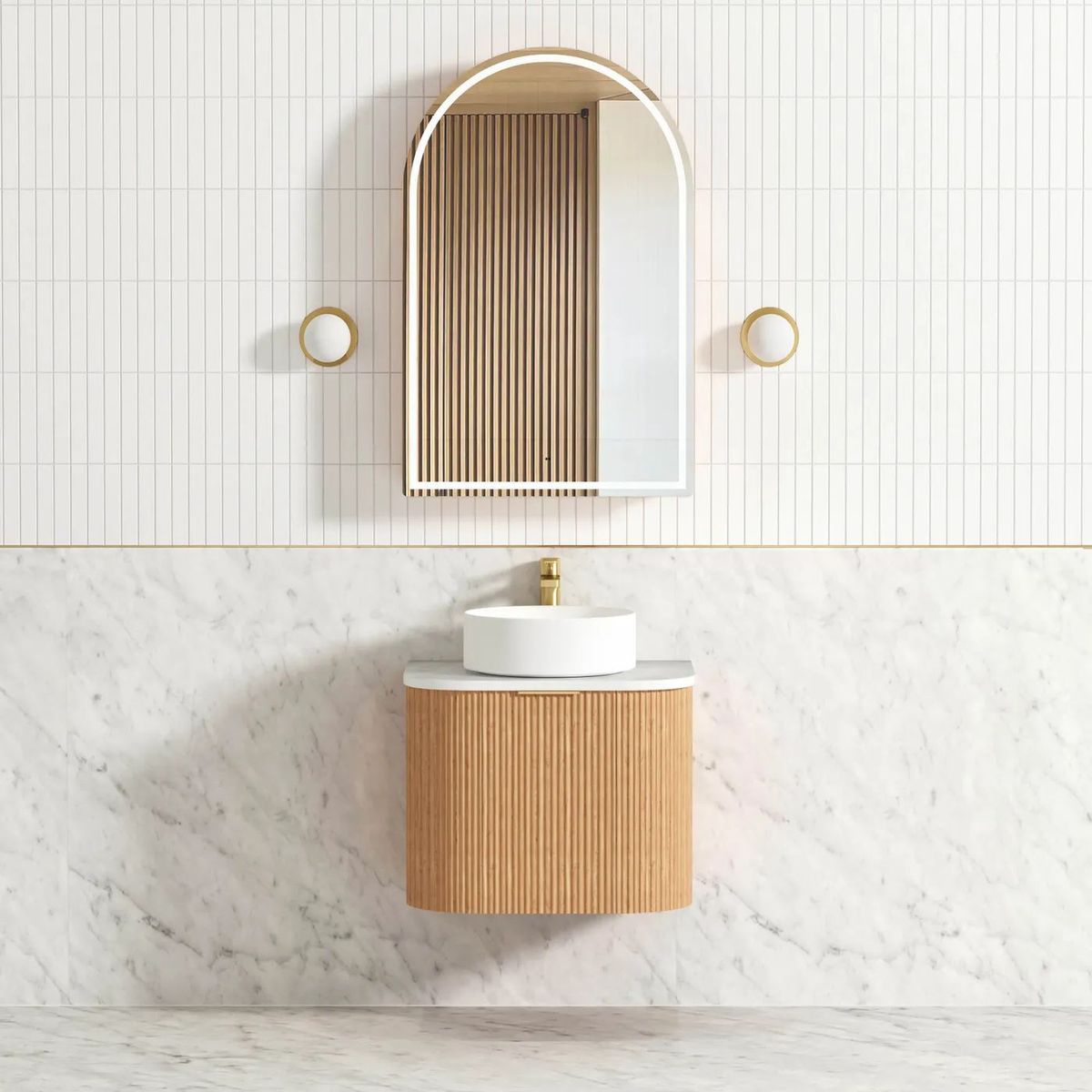 Bondi Woodland Oak 600mm Fluted Curve Vanity
