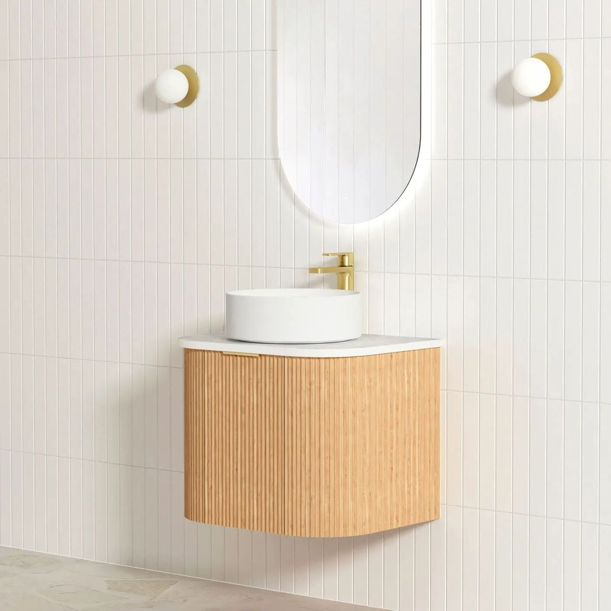 Bondi Woodland Oak 600mm Fluted Curve Vanity