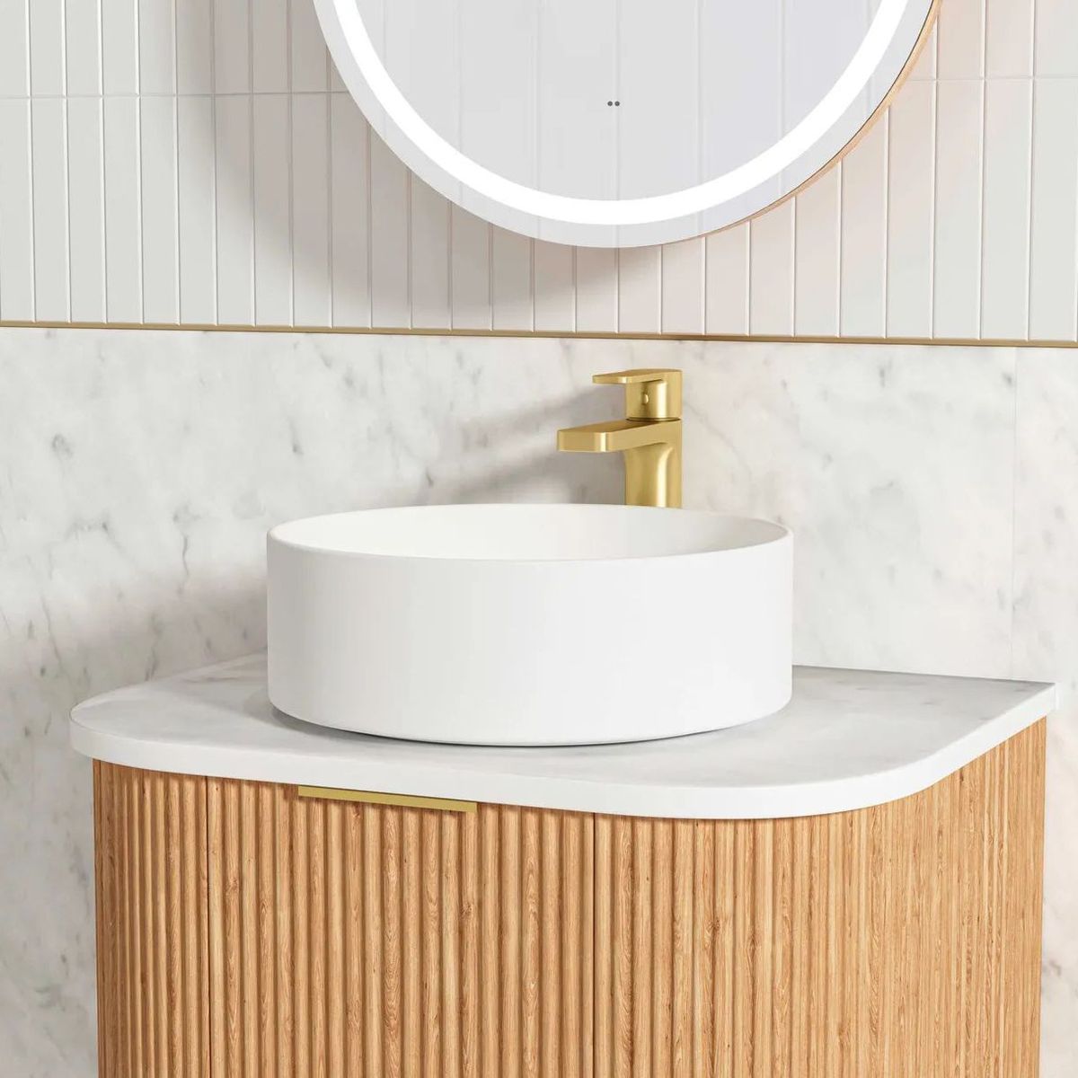 Bondi Woodland Oak 600mm Fluted Curve Vanity