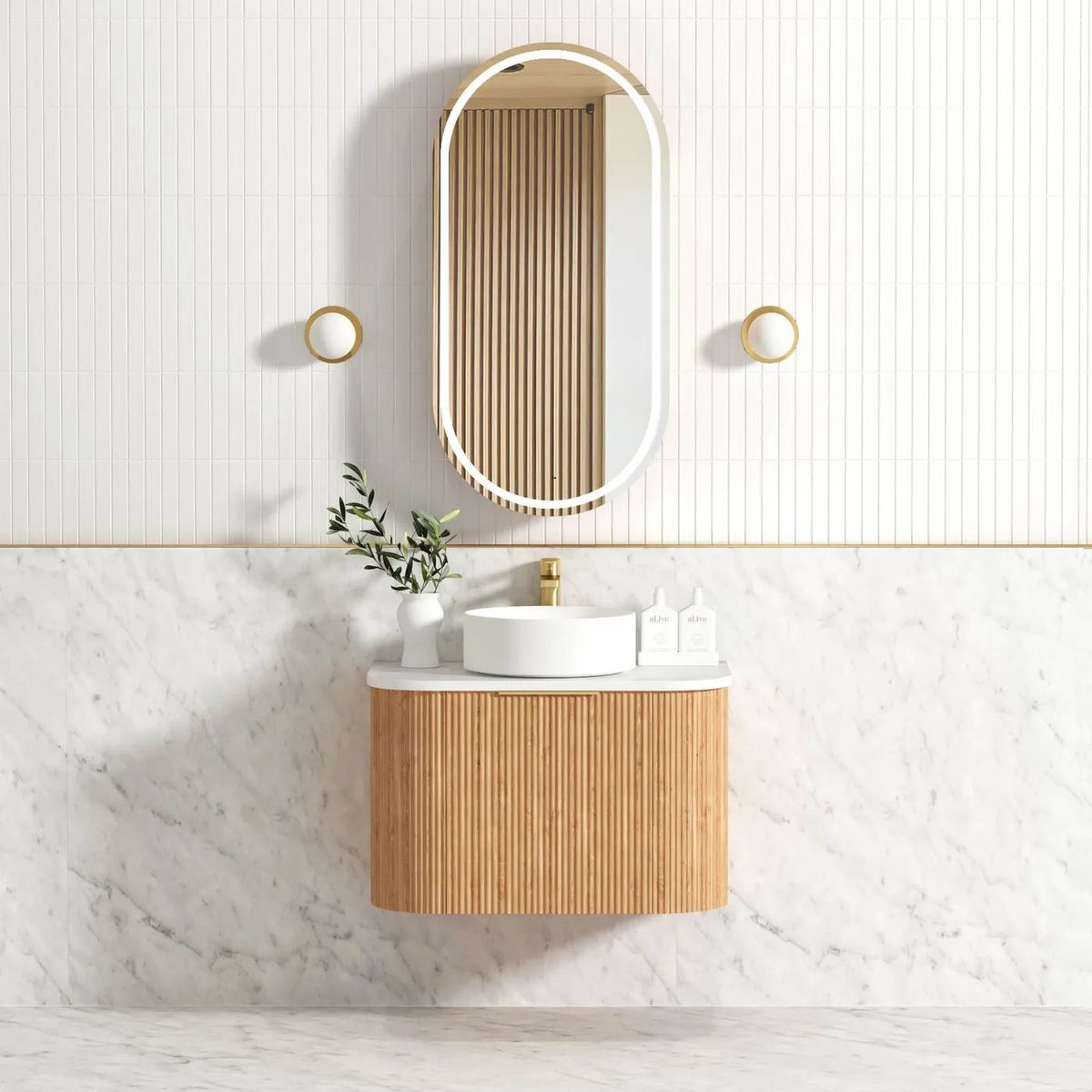 Bondi Woodland Oak 750mm Fluted Curve Vanity