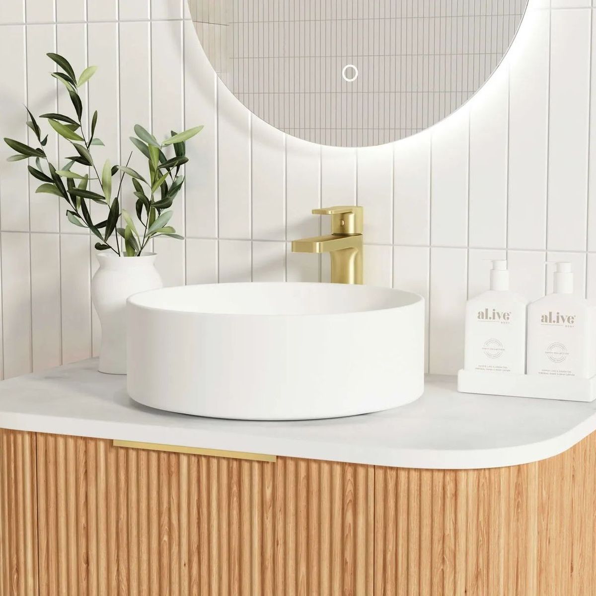 Bondi Woodland Oak 750mm Fluted Curve Vanity