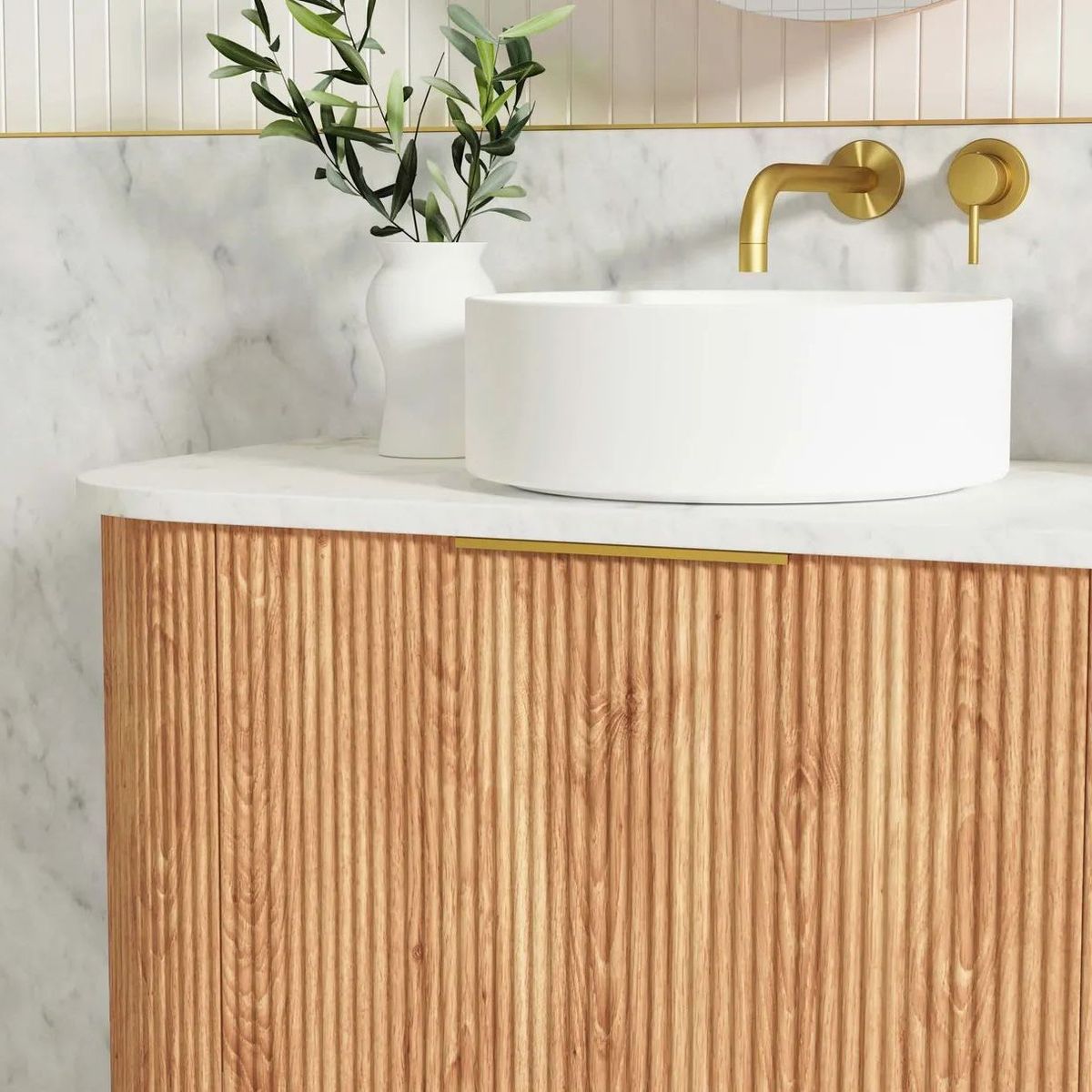 Bondi Woodland Oak 900mm Fluted Curve Vanity