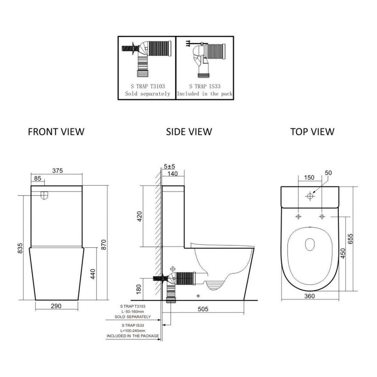 Thea Standard Bidet Seat With Vega Rimless Toilet BS36S-TL6086A
