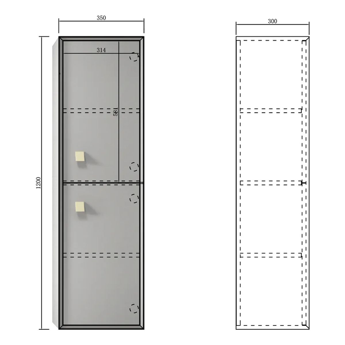 Boston Tall Boy 350x300x1200 - Matte Grey
