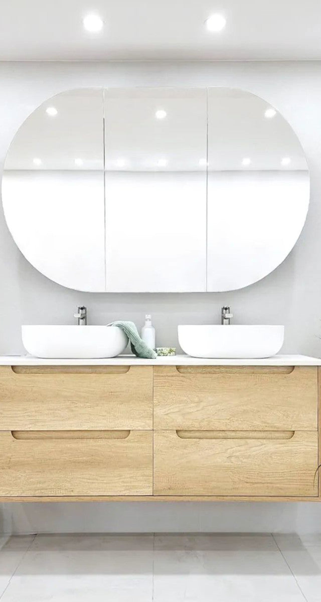 Byron Natural Oak Wall Hung Vanity Cabinet Double Bowl 1200mm