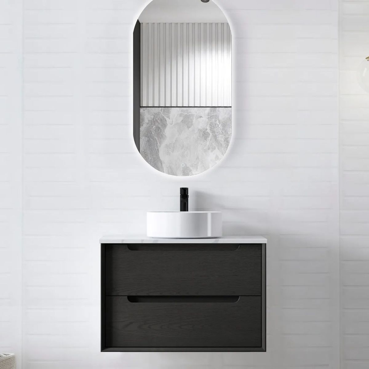 Byron Black Oak Wall Hung Vanity Cabinet 900mm