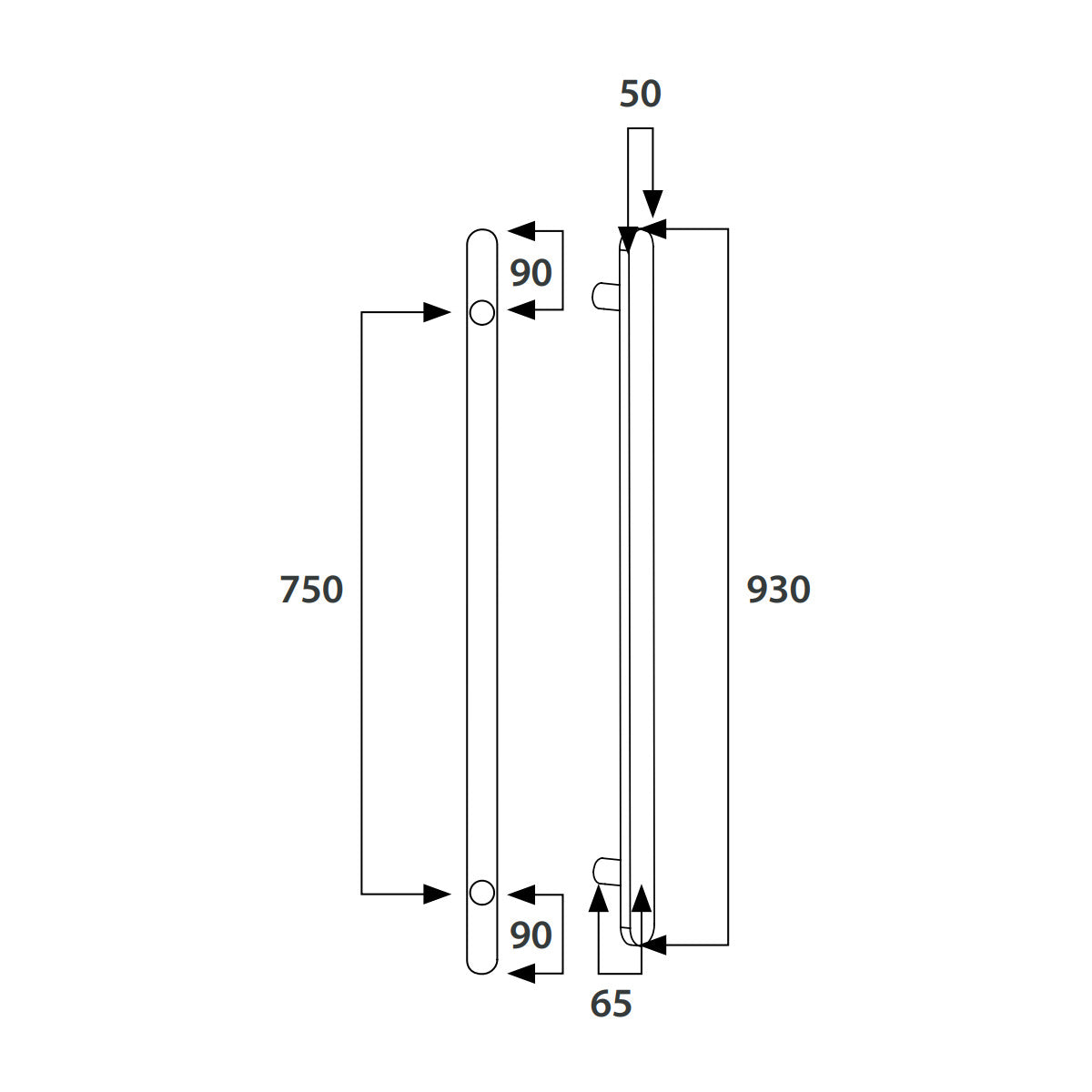 Radiant Heated Vertical Flat Bar Towel Rail 50 x 930mm - Brushed Copper