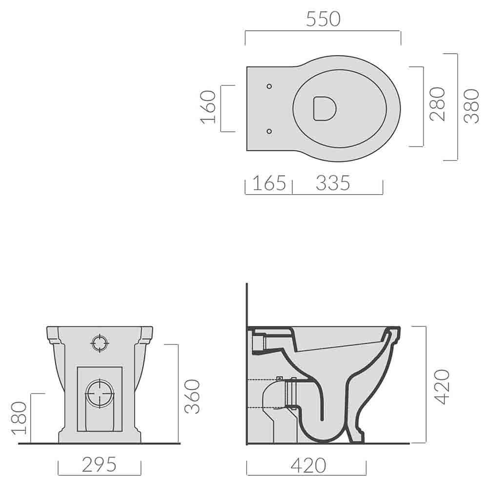 Claremont Floor Pan with Seat, Inwall Cistern & Claremont - Chrome Flush Plate