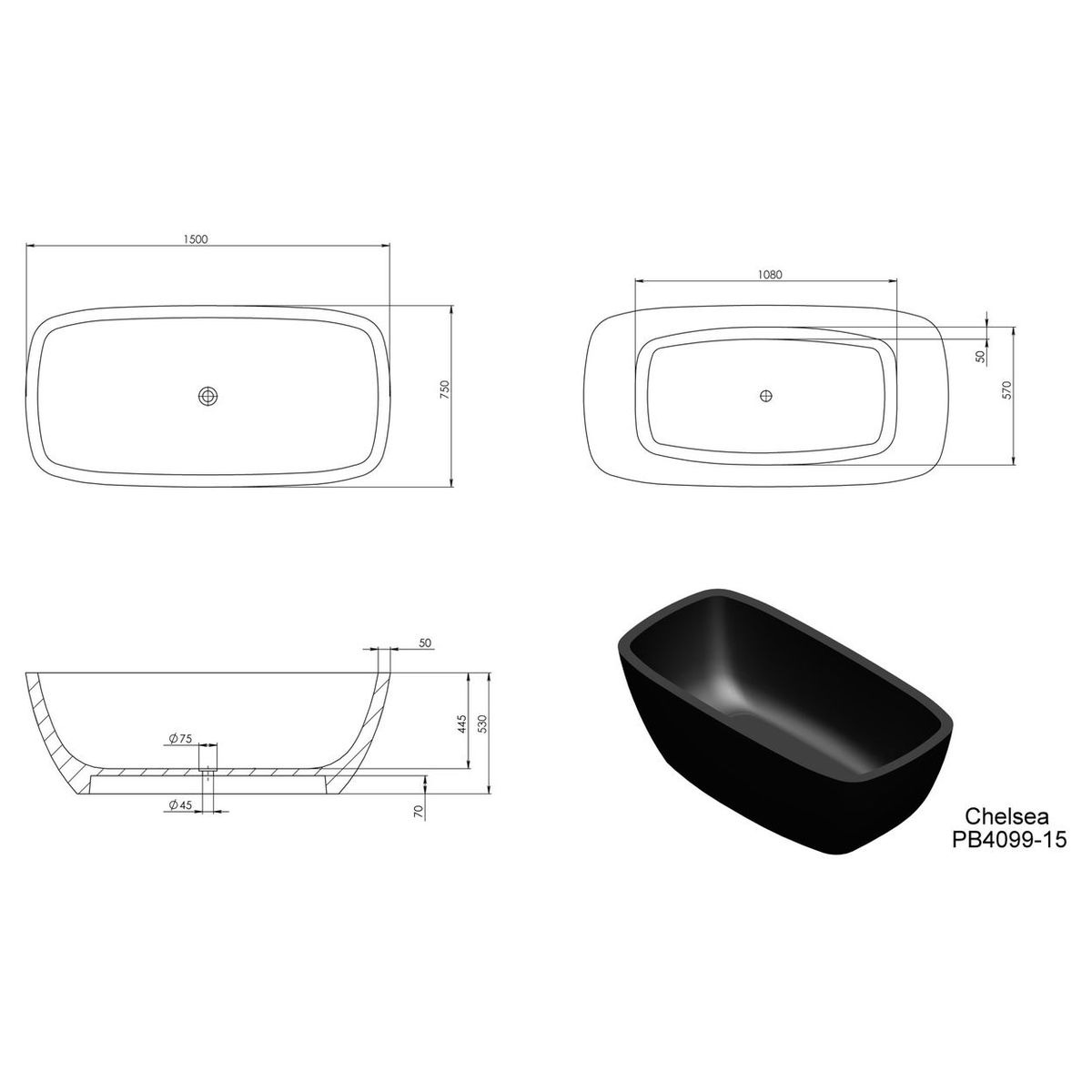 Chelsea 1500mm Freestanding Bathtub