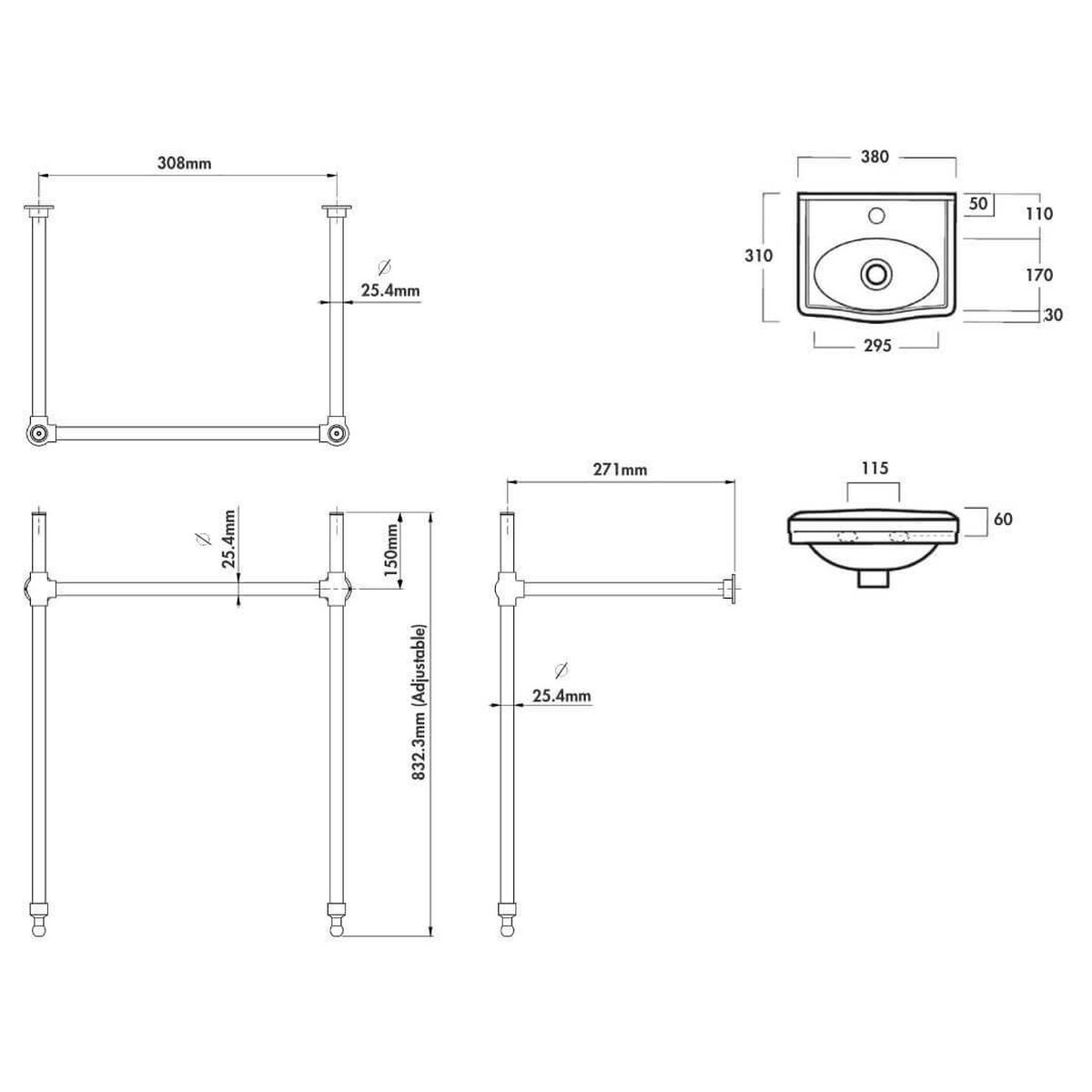 Claremont 38 X 31 Brushed Nickel Basin Stand - 1 Taphole