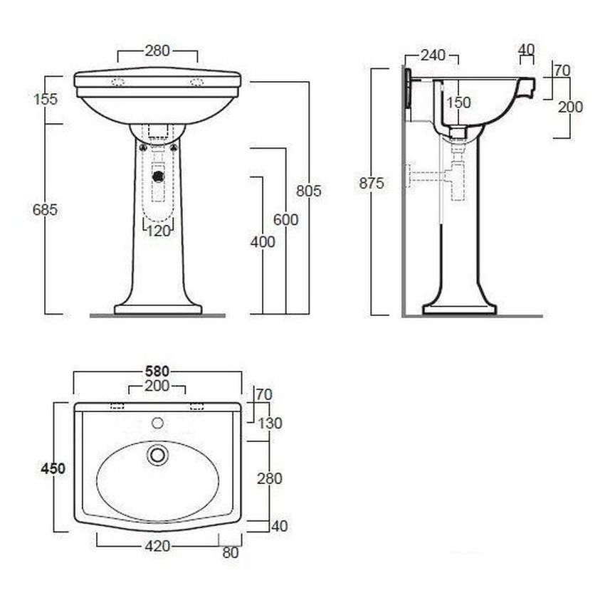 Claremont 58X45 Basin & Pedestal - 1 Taphole