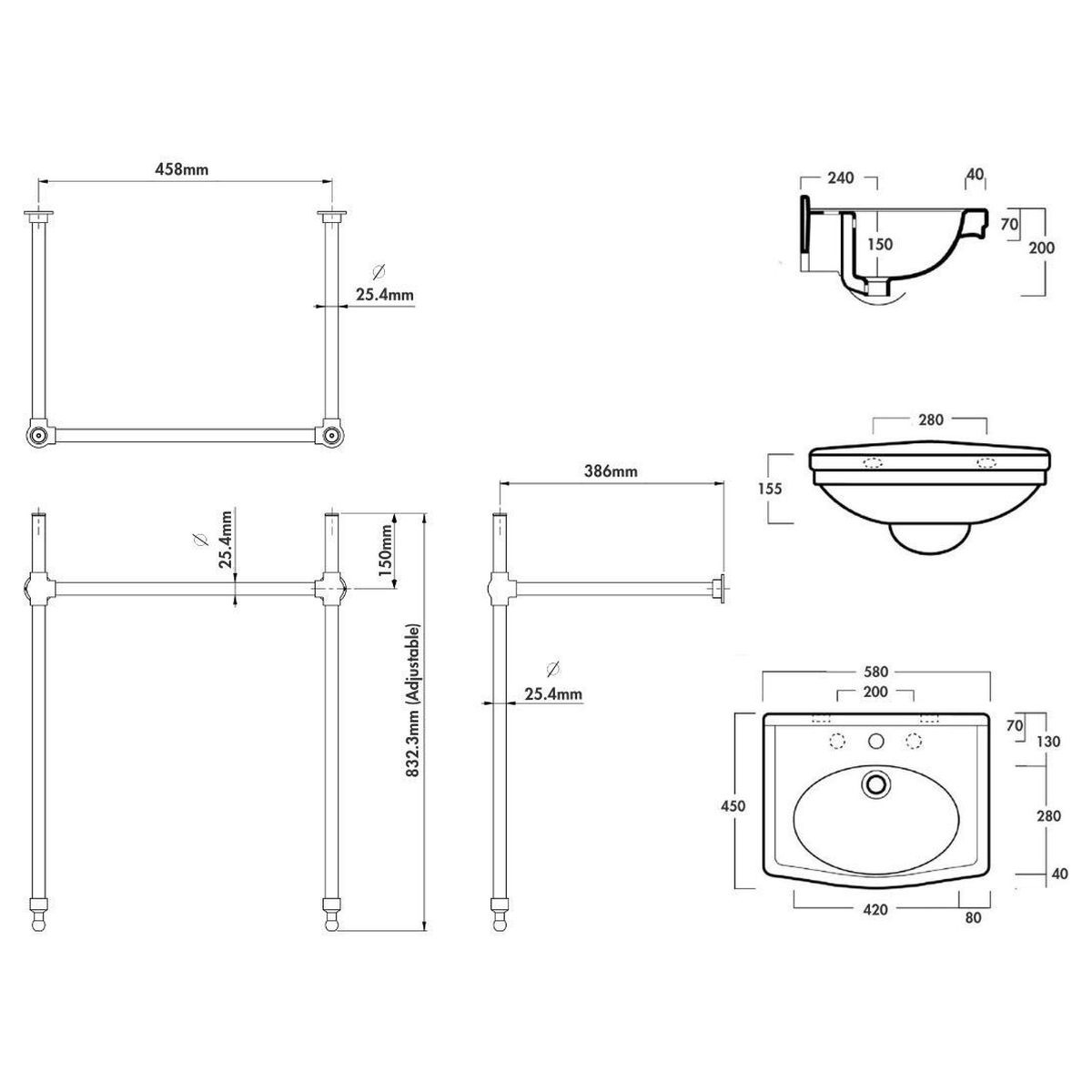 Claremont 58 X 45 Brushed Nickel Basin Stand - 3 Taphole