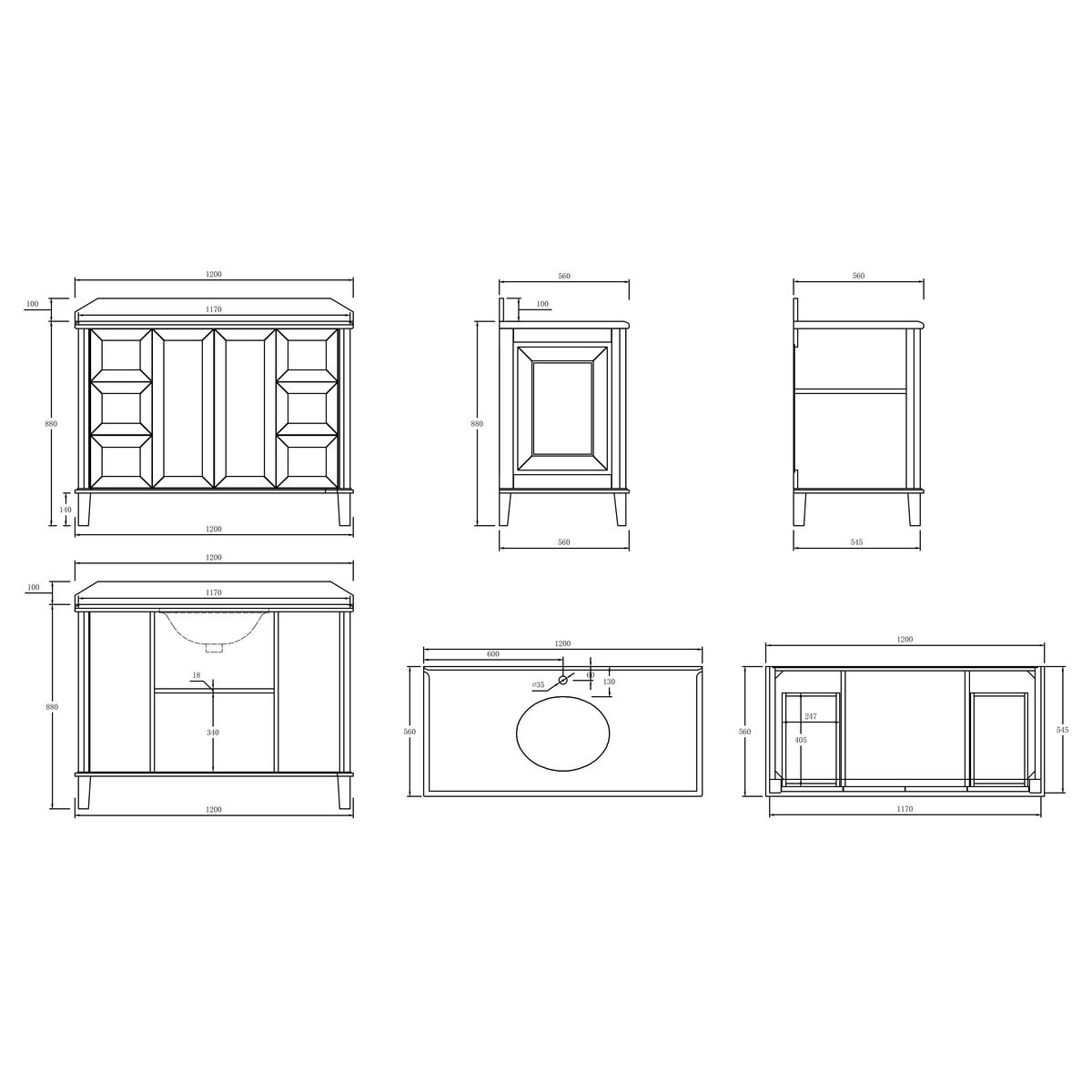 Coventry 120X55 Single Bowl White Vanity With Marble Top & Under Counter Basin - 1 Taphole