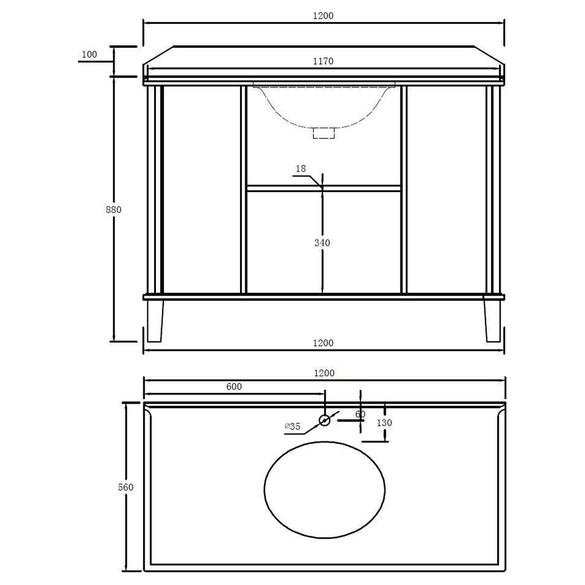 Coventry 120X55 Single Bowl White Vanity With Marble Top & Under Counter Basin - 1 Taphole