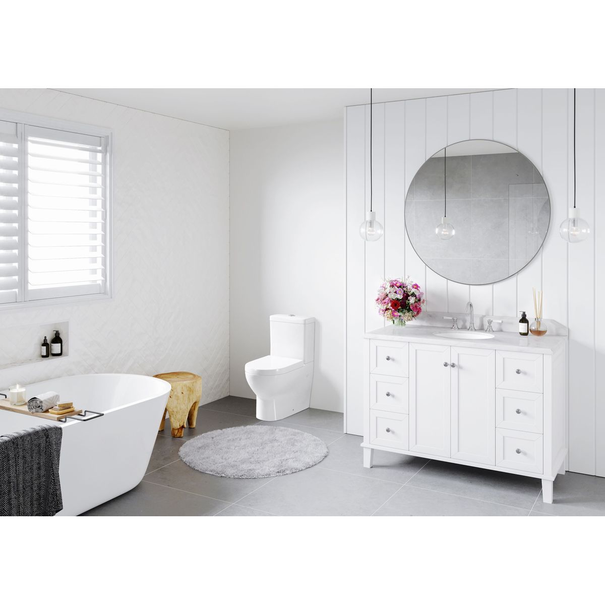 Coventry 120X55 Single Bowl White Vanity With Marble Top & Under Counter Basin - 3 Taphole