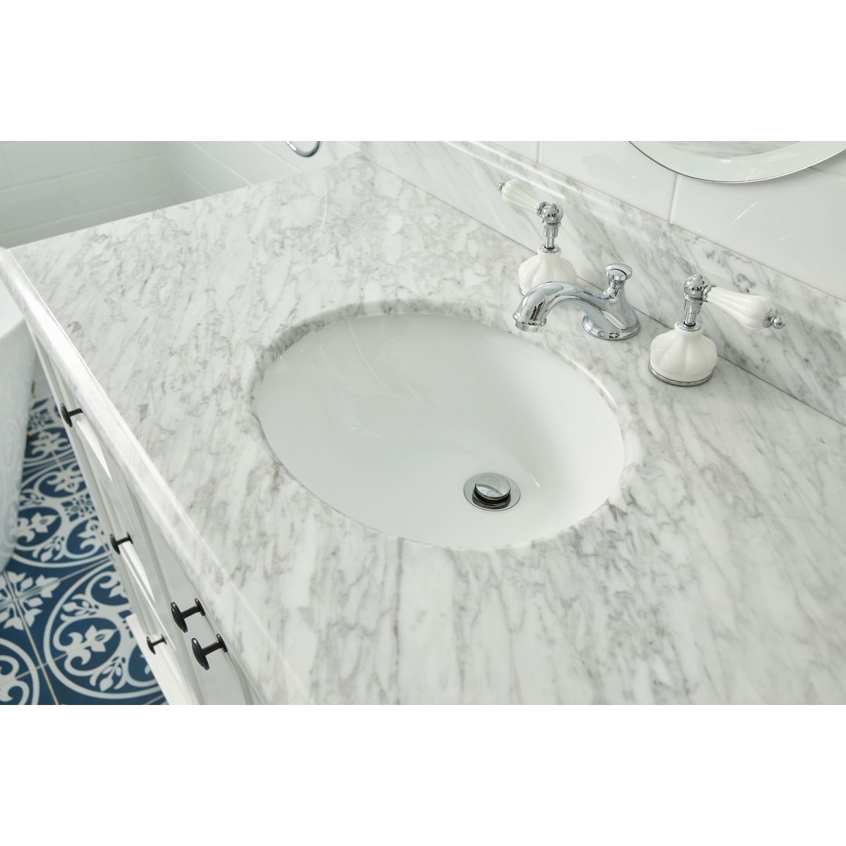 Coventry 120X55 Single Bowl White Vanity With Marble Top & Under Counter Basin - 3 Taphole