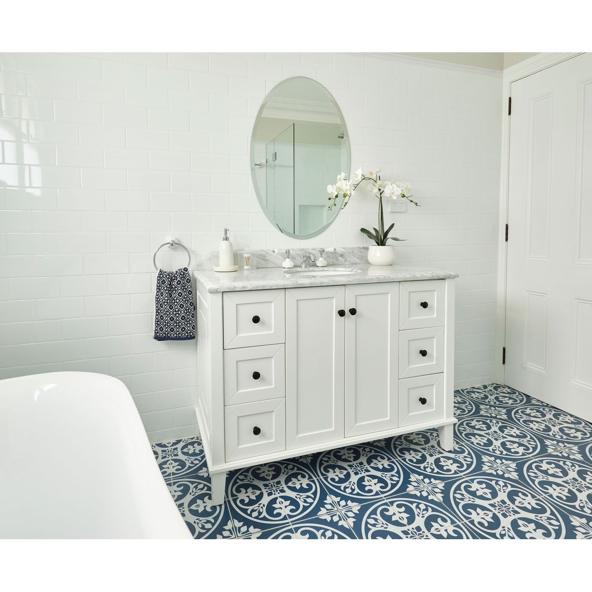 Coventry 120X55 Single Bowl White Vanity With Marble Top & Under Counter Basin - 3 Taphole