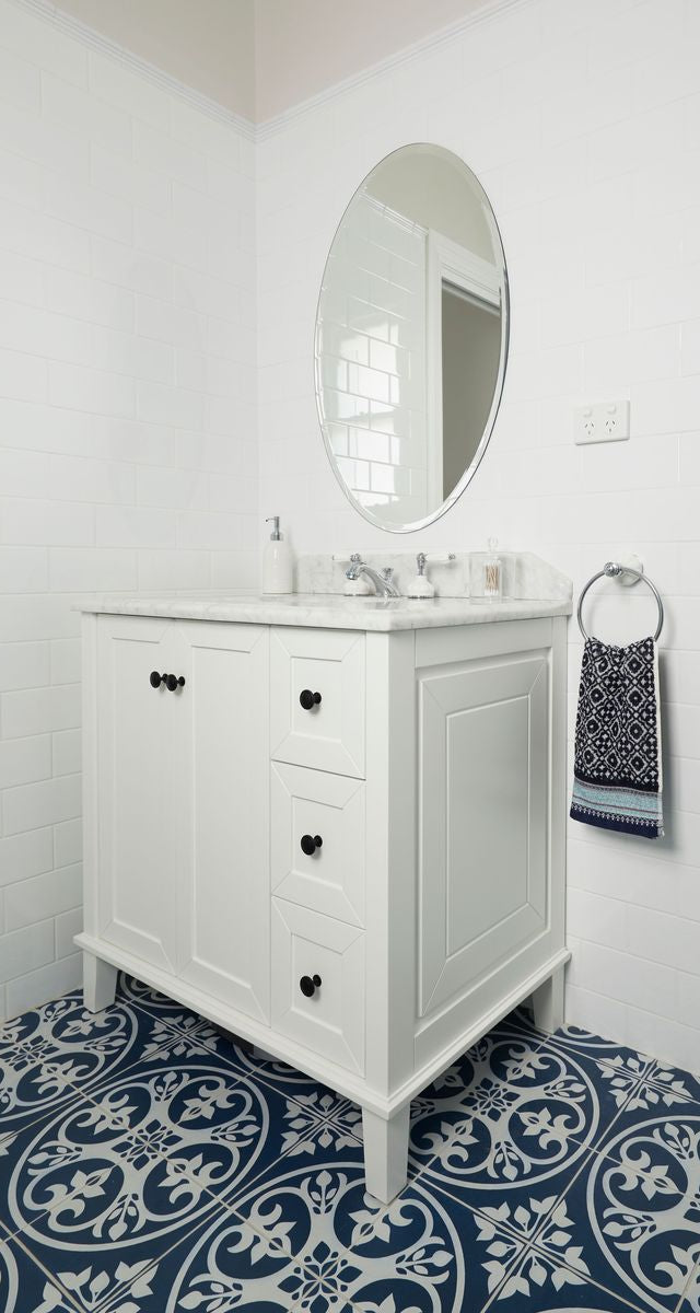 Coventry 90X55 White Vanity With Marble Top & Under Counter Basin - 3 Taphole