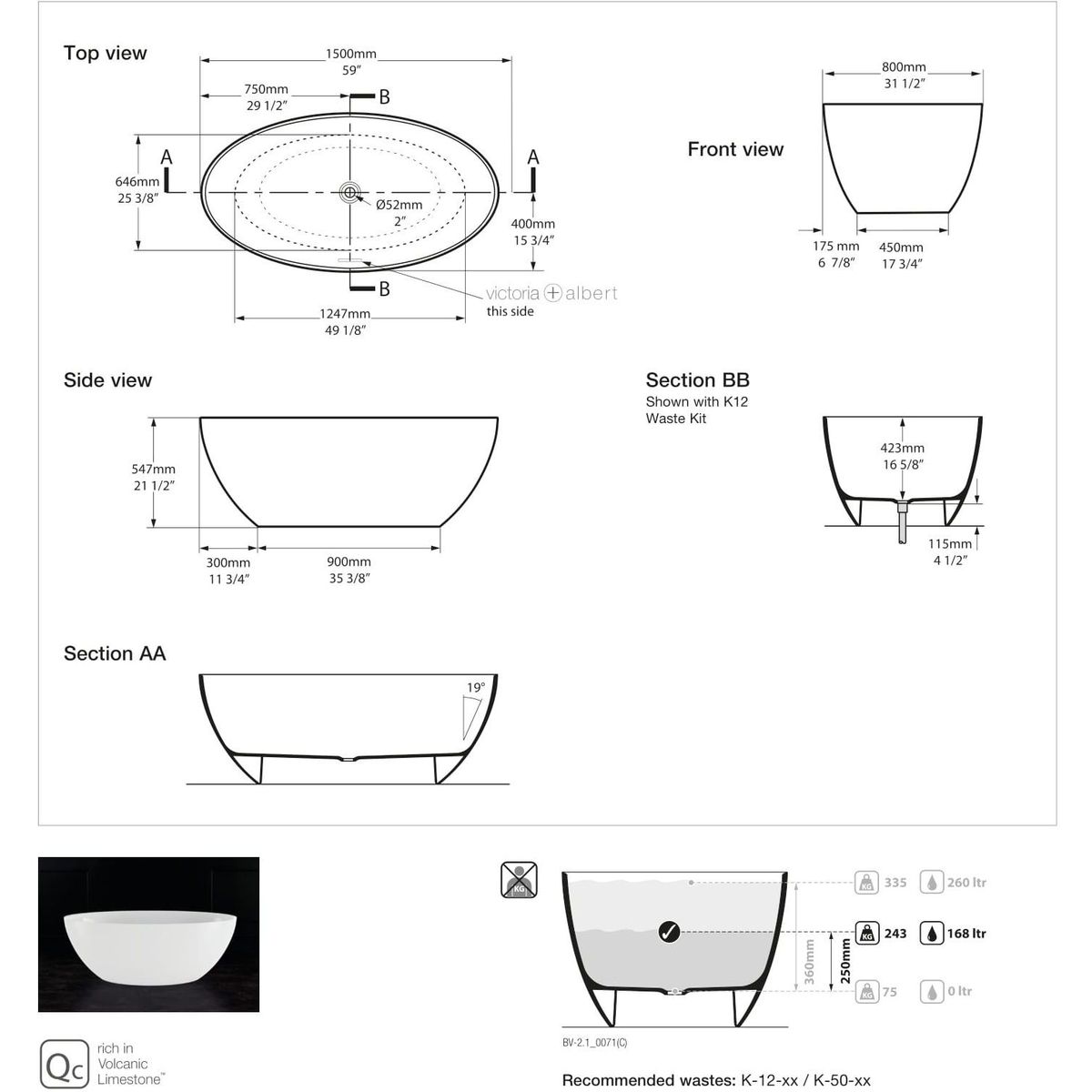 Victoria + Albert Corvara Bath, Matte White