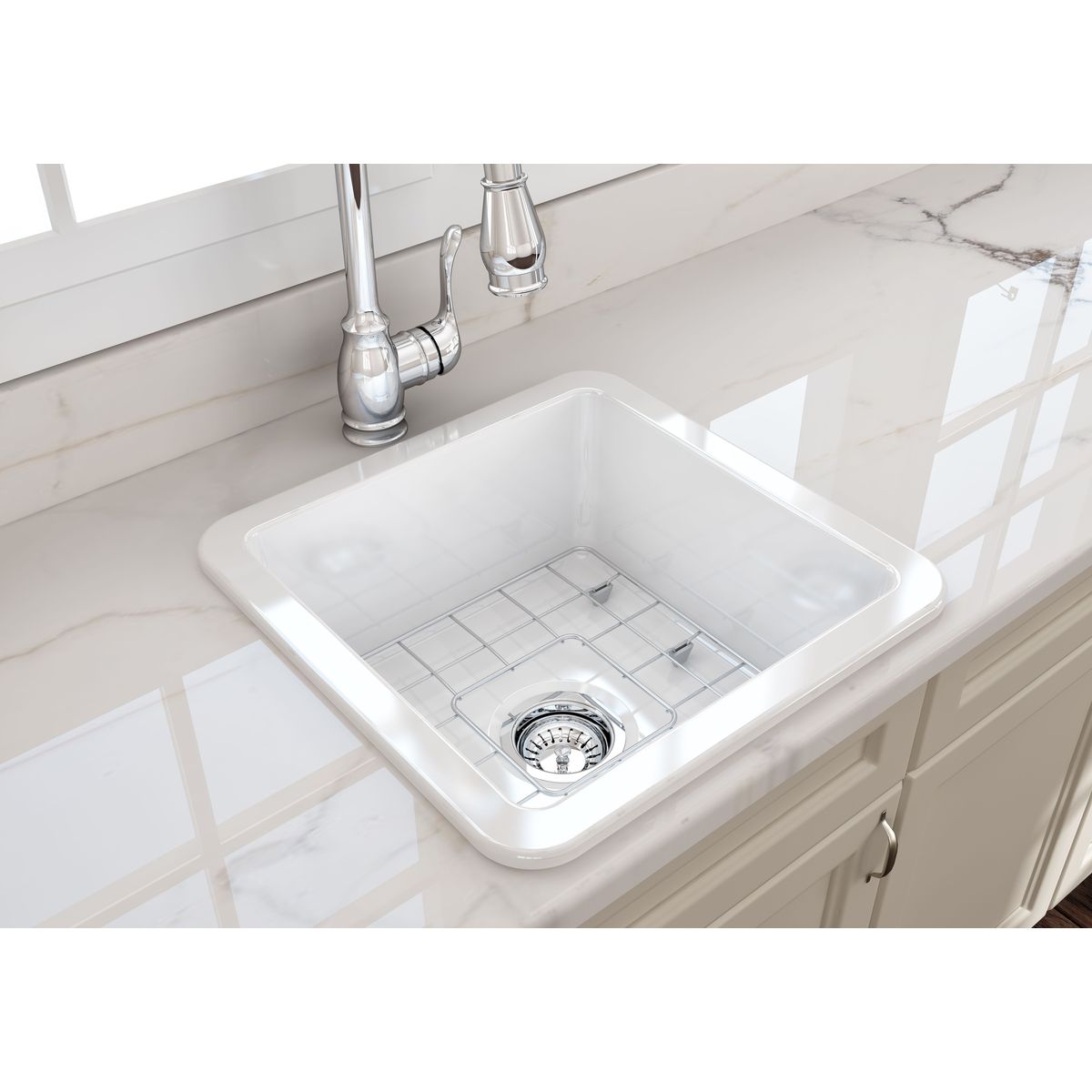 Cuisine 46X46 Inset/Undermount Fireclay Sink With Overflow - Gloss White