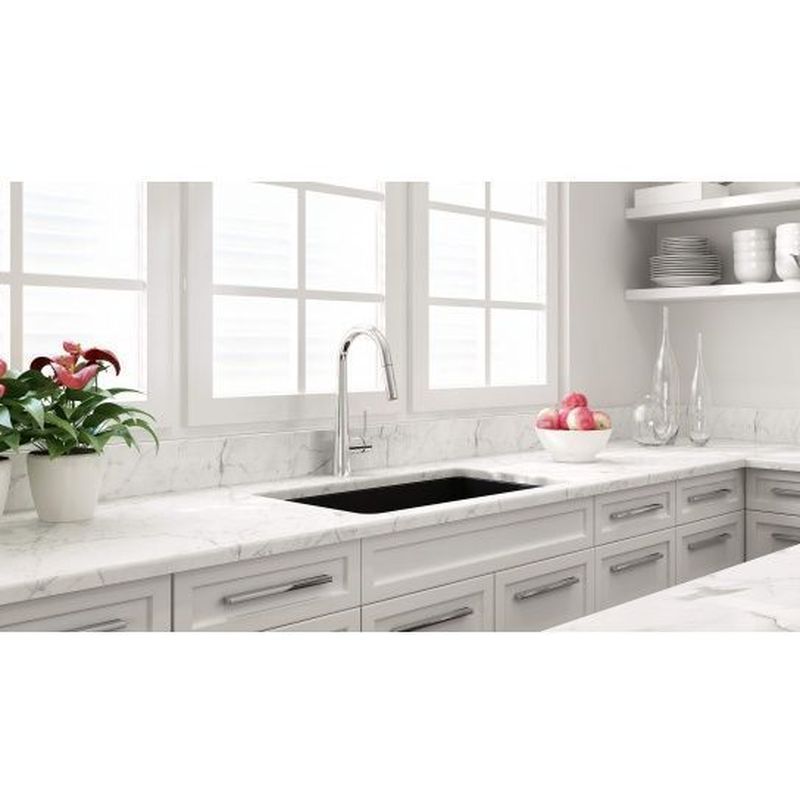 Kit-Cuisine 81X48 Inset/Undermount Fireclay Sink Matte Black With Overflow Included Waste