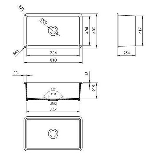 Cuisine 81X48 Inset/Undermount Fireclay Sink With Overflow