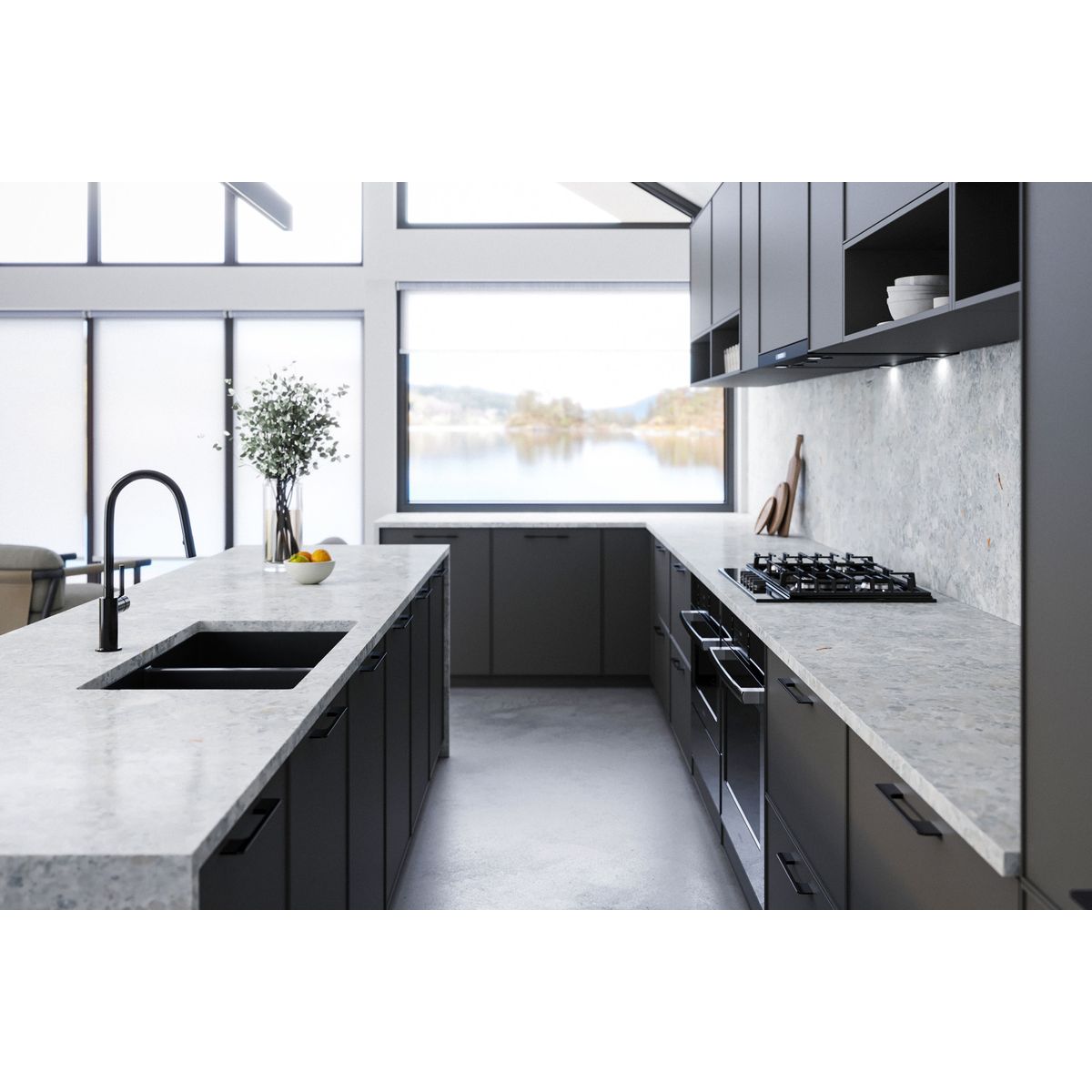Kit-Cuisine 81X49 Inset/Undermount Fireclay Sink Matte Black With Overflow Included Waste