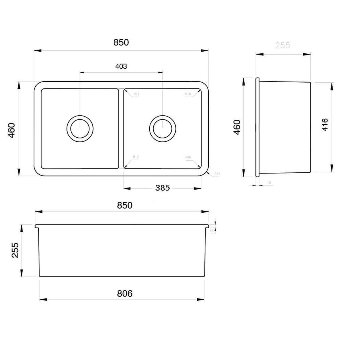 Kit-Cuisine 85X46 Inset/Undermount Fireclay Sink Matte White With Overflow Included Waste
