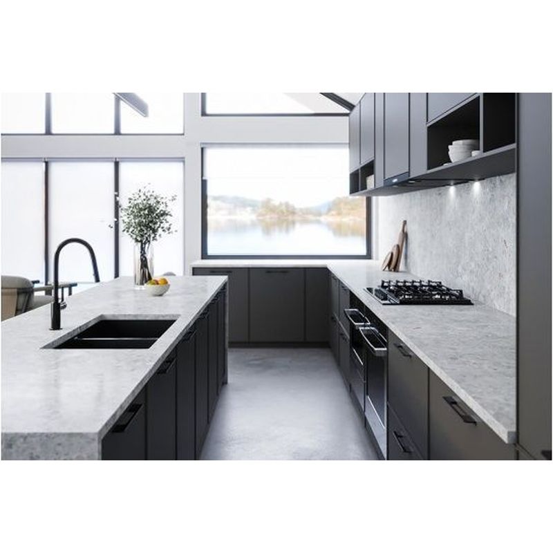 Kit-Cuisine 85X46 Inset/Undermount Fireclay Sink Matte Black With Overflow Included Waste