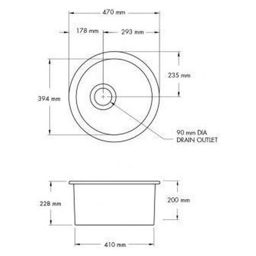 Kit-Cuisine Round 47 Inset/Undermount Fireclay Sink With Waste - Matte Black