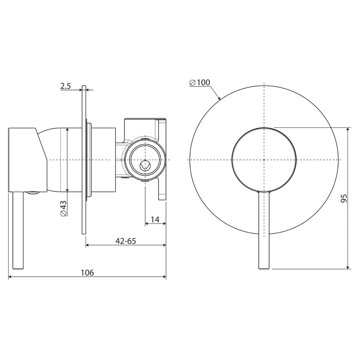 Kaya Wall Mixer Dress Kit, Large Round Plate, Brushed Copper