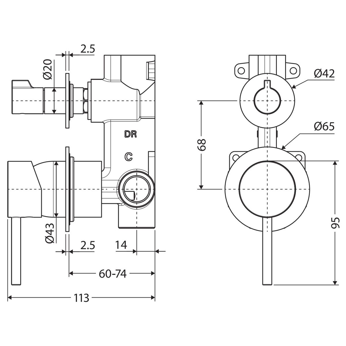 Kaya Wall Diverter Mixer Dress Kit, Small Round Plates, Gun Metal