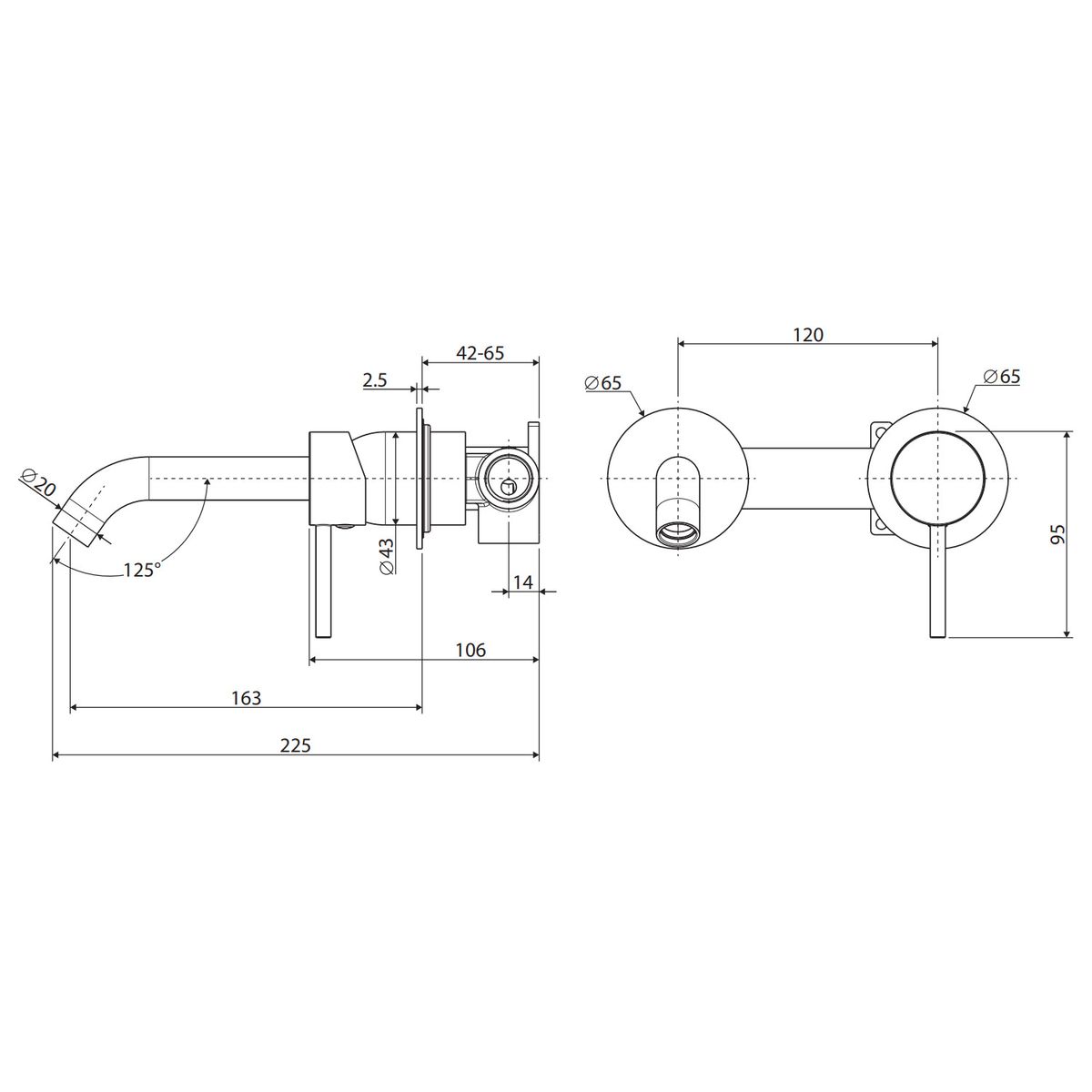 Kaya Basin/Bath Wall Mixer Dress Kit, Round Plates, 160mm Outlet, Urban Brass