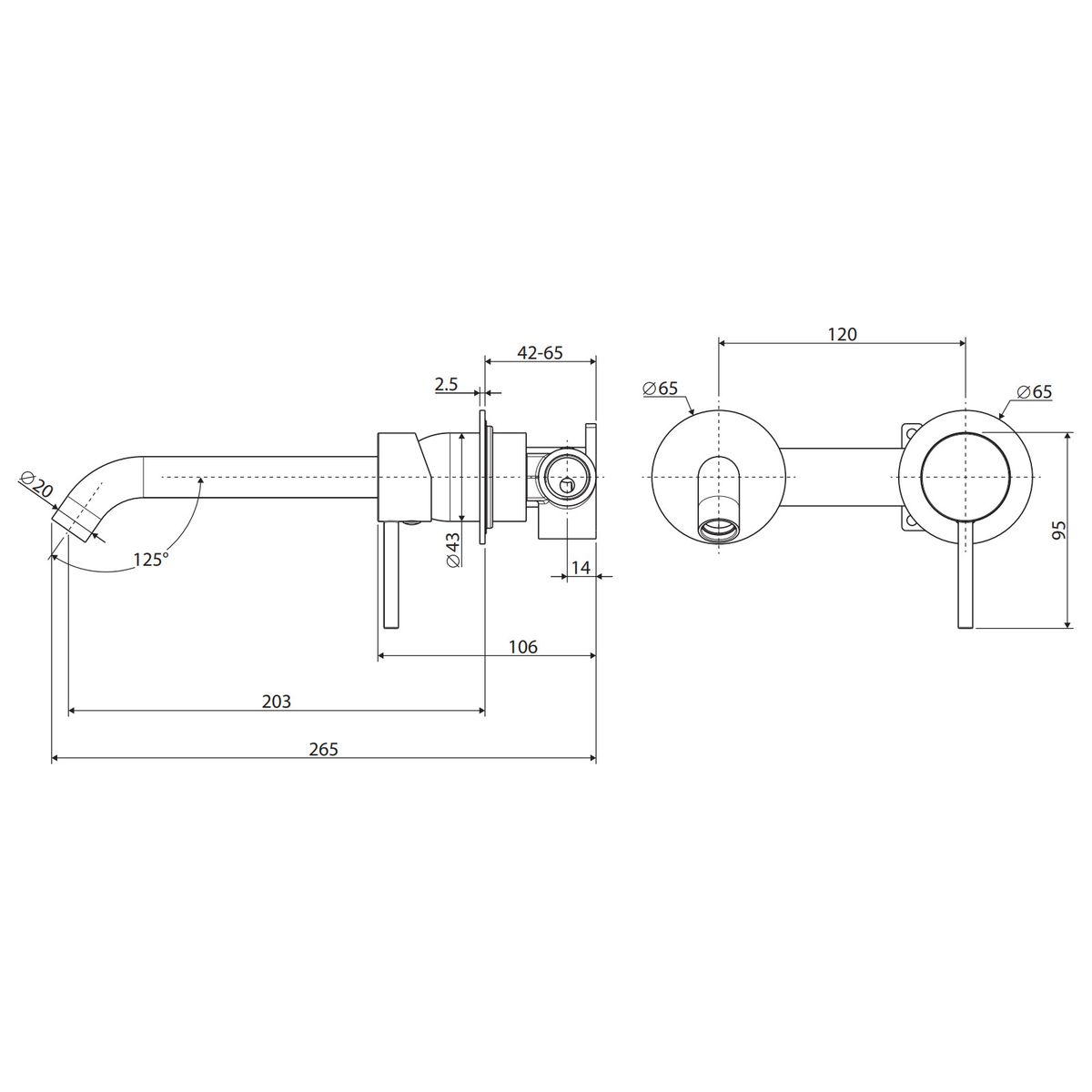 Kaya Basin/Bath Wall Mixer Dress Kit, Round Plates, 200mm Outlet, Matte Black