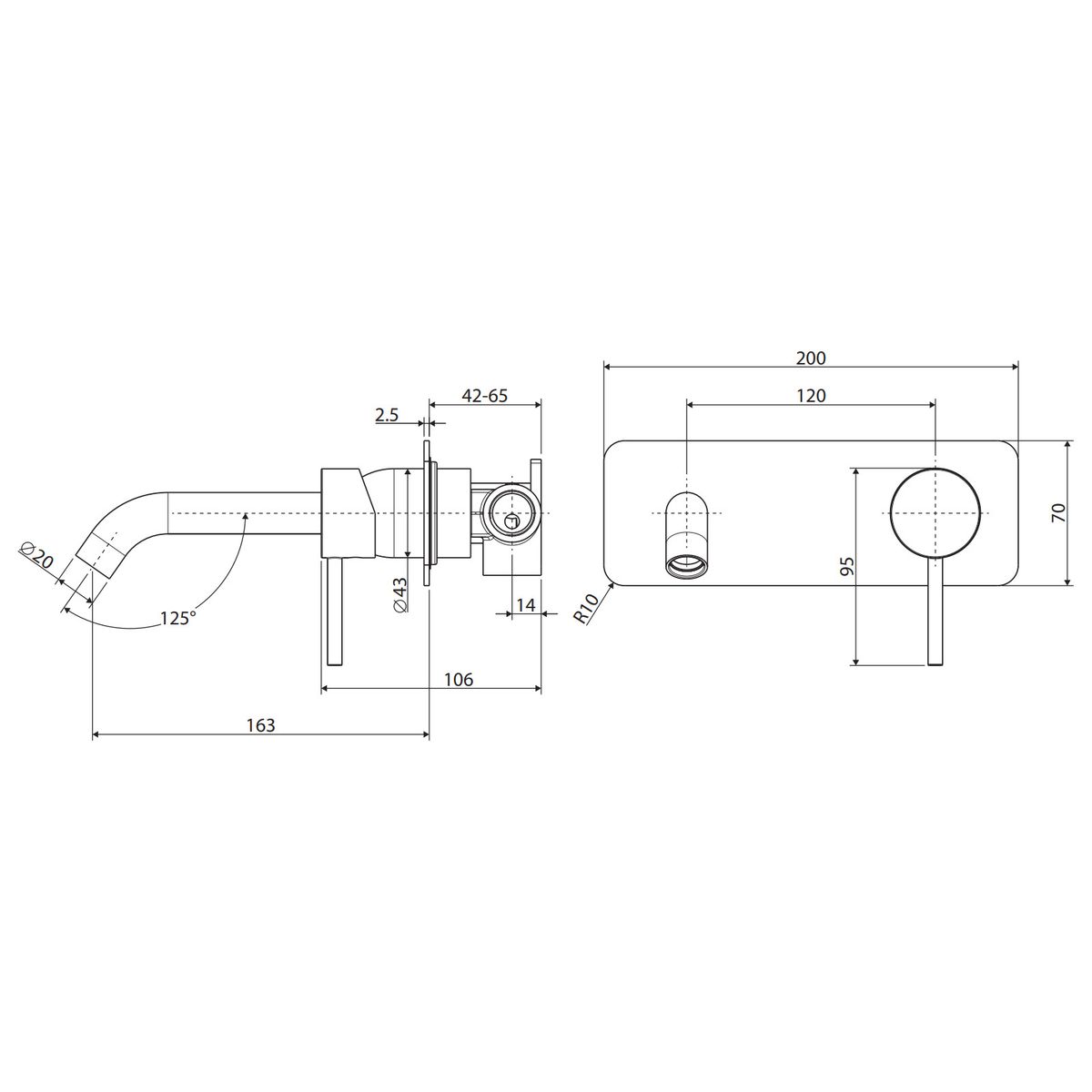 Kaya Basin/Bath Wall Mixer Dress Kit, Rectangular Plate, 160mm Outlet, Matte White