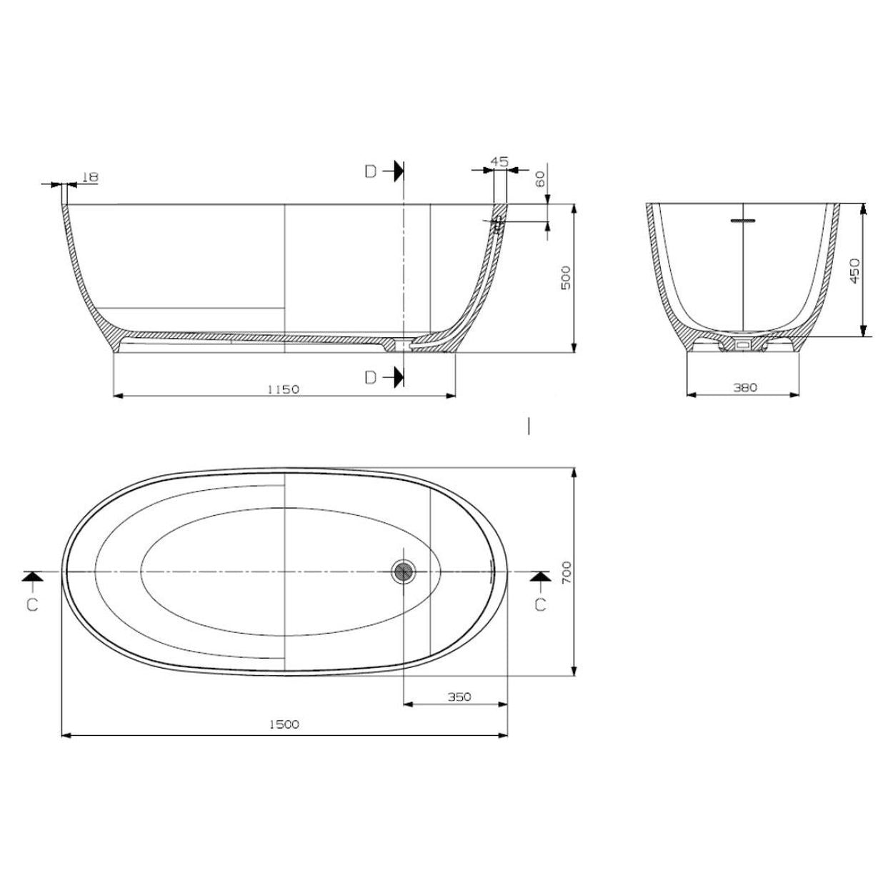 Domus Living Diana 150 Freestanding Bath in Matte White