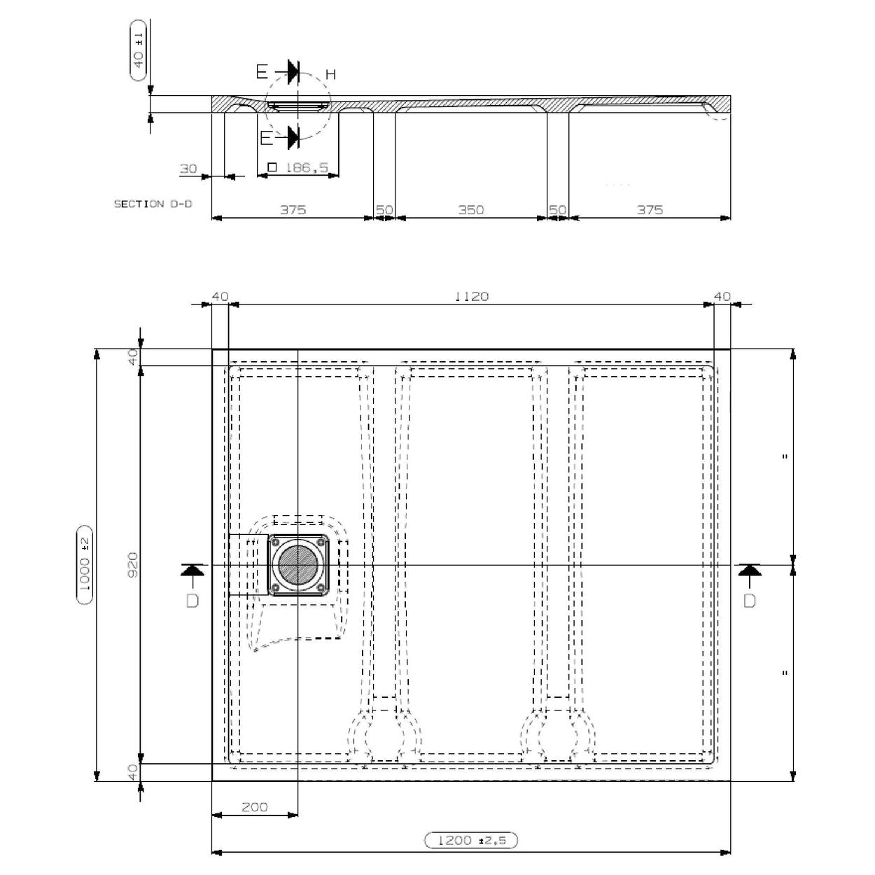 Domus Living Cemento 1000X1200 Shower Floor in Nero (Matte Black)