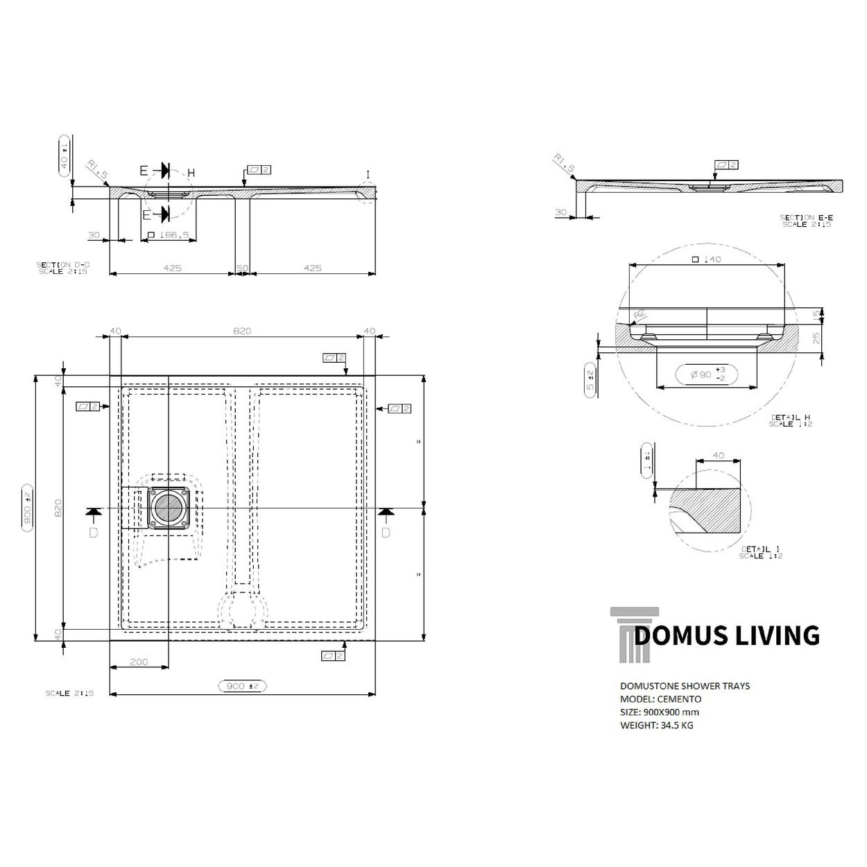 Domus Living Cemento 900X900 Shower Floor in Matte Cappuccino