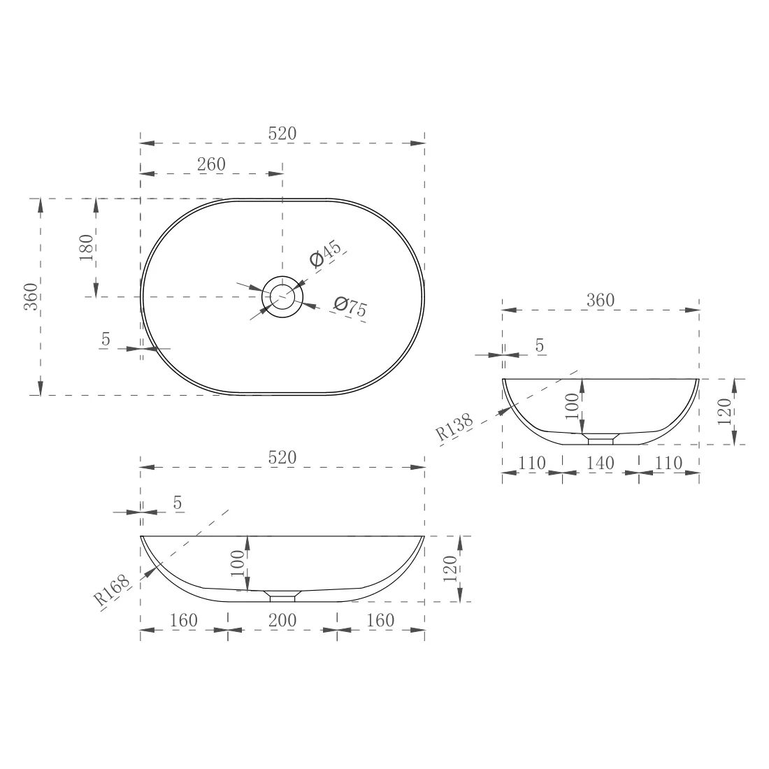 Eggshell Above Counter Basin - Matte White