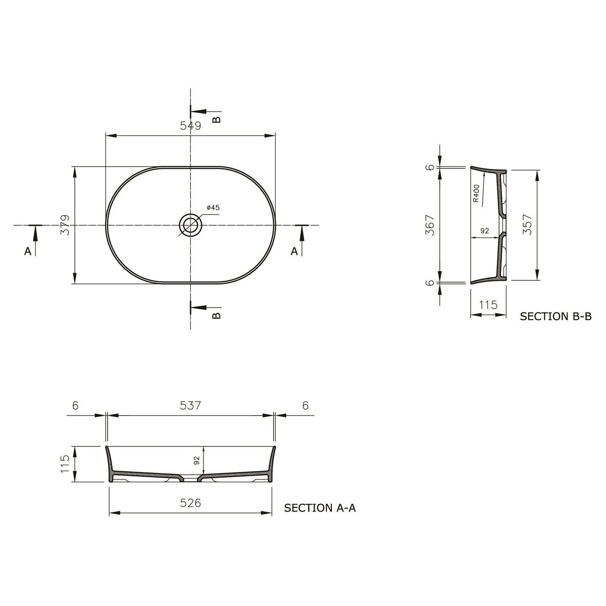Fino 55X38 Counter Top Basin - Gloss White