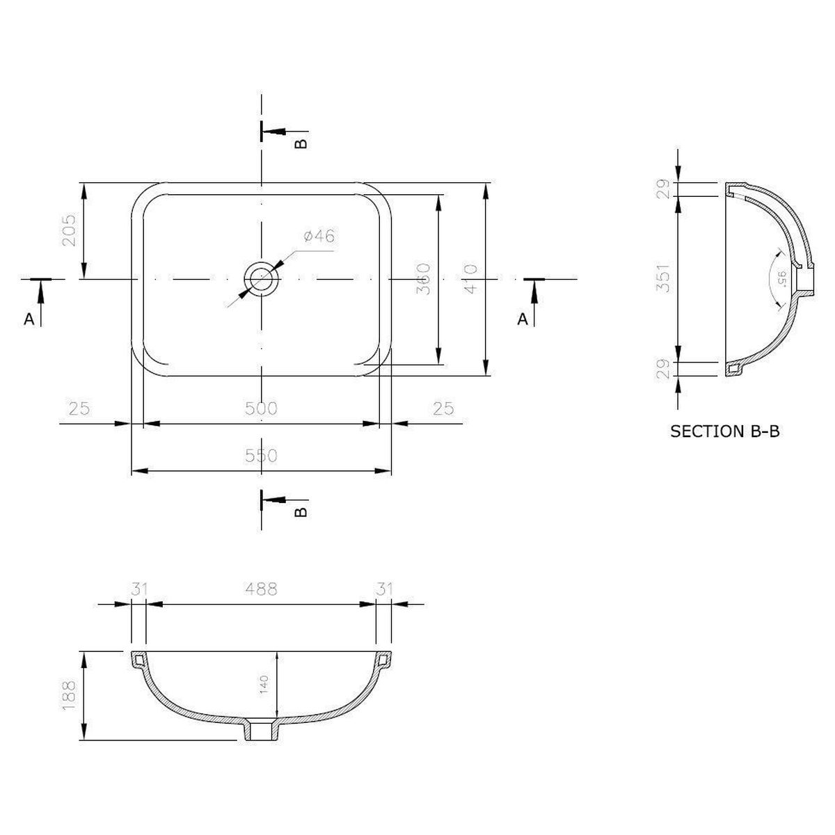 Fino 55X41 Under Counter Basin - Gloss White